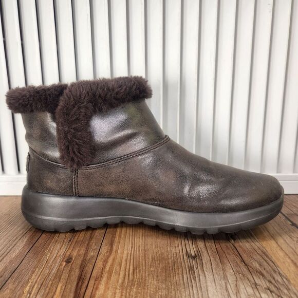 Womens 9 Skechers On the Go Joy Endeavor Chocolate Faux Fur Ankle Booties Boots - Picture 5 of 11